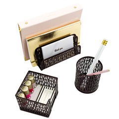 Bronze Desk Organizer 3 Piece Set – Bronze Trellis Pattern