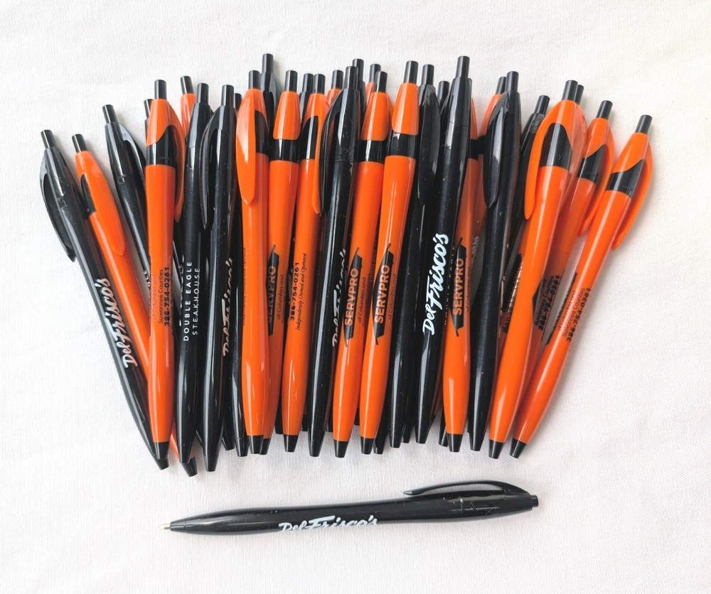 30 Misprint Click Pens JAVALINA Hub Pen Lot Halloween Theme Color ORANGE & BLACK