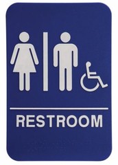 ADA Compliant, Restroom Signs, Blue, with Braille text 6″x9″