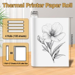 4 Rolls Thermal Paper 8.5’’ x 11’’ for Portable Printer, Compatible with D