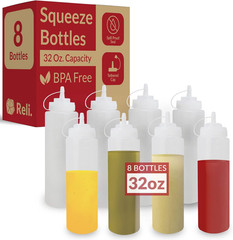Plastic Squeeze Bottles, 32 oz. | 8 Pack | Condiment Squeeze Bottles for Sauces