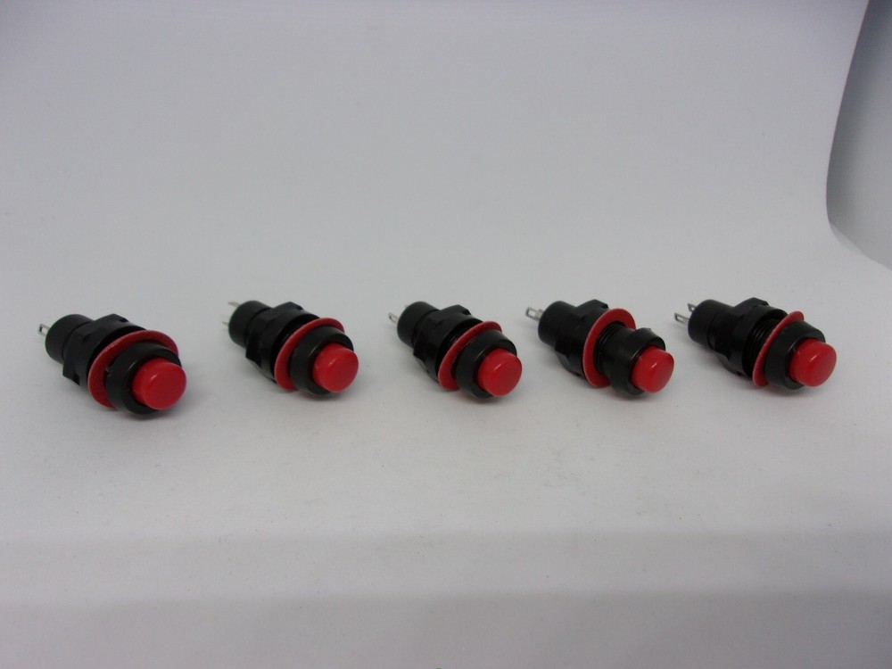 5x Pack Lot 1A 250V AC 10mm 2 Pins Red Push Power Switch Button Momentary Reset