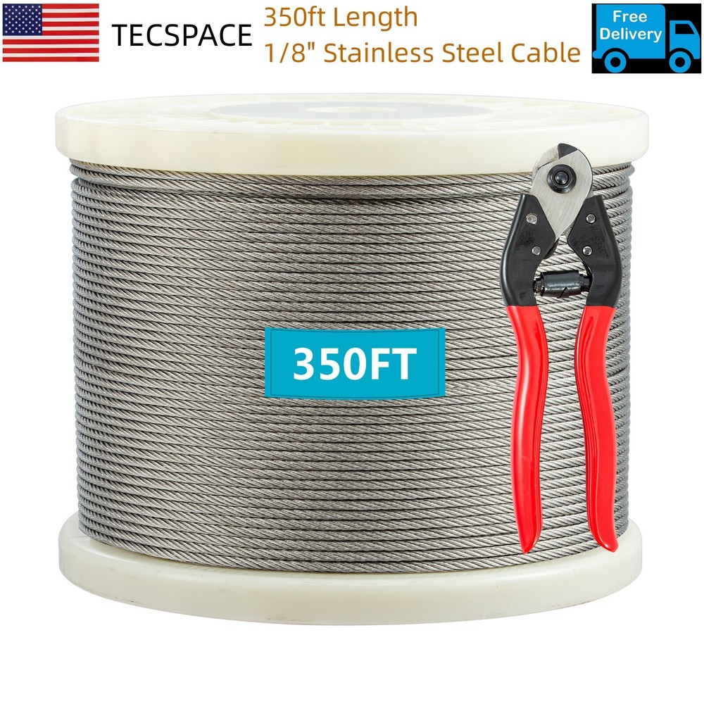 TECSPACE 350ft Length 1/8” 316 Stainless Steel Wire Rope for Railing Decking