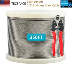 TECSPACE 350ft Length 1/8” 316 Stainless Steel Wire Rope for Railing Decking