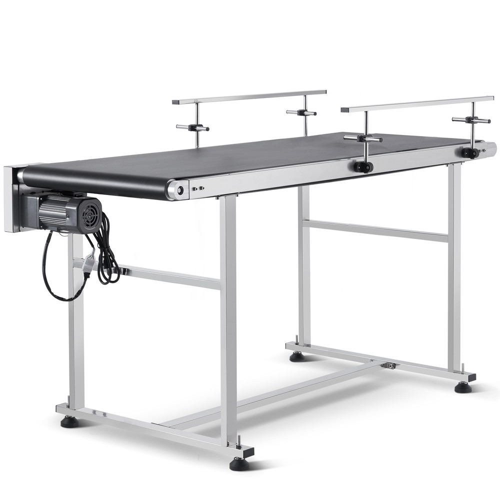 VEVOR Belt Conveyor PVC Stainless Steel Belt Conveyor 59″x23.6″ Double Guardrail