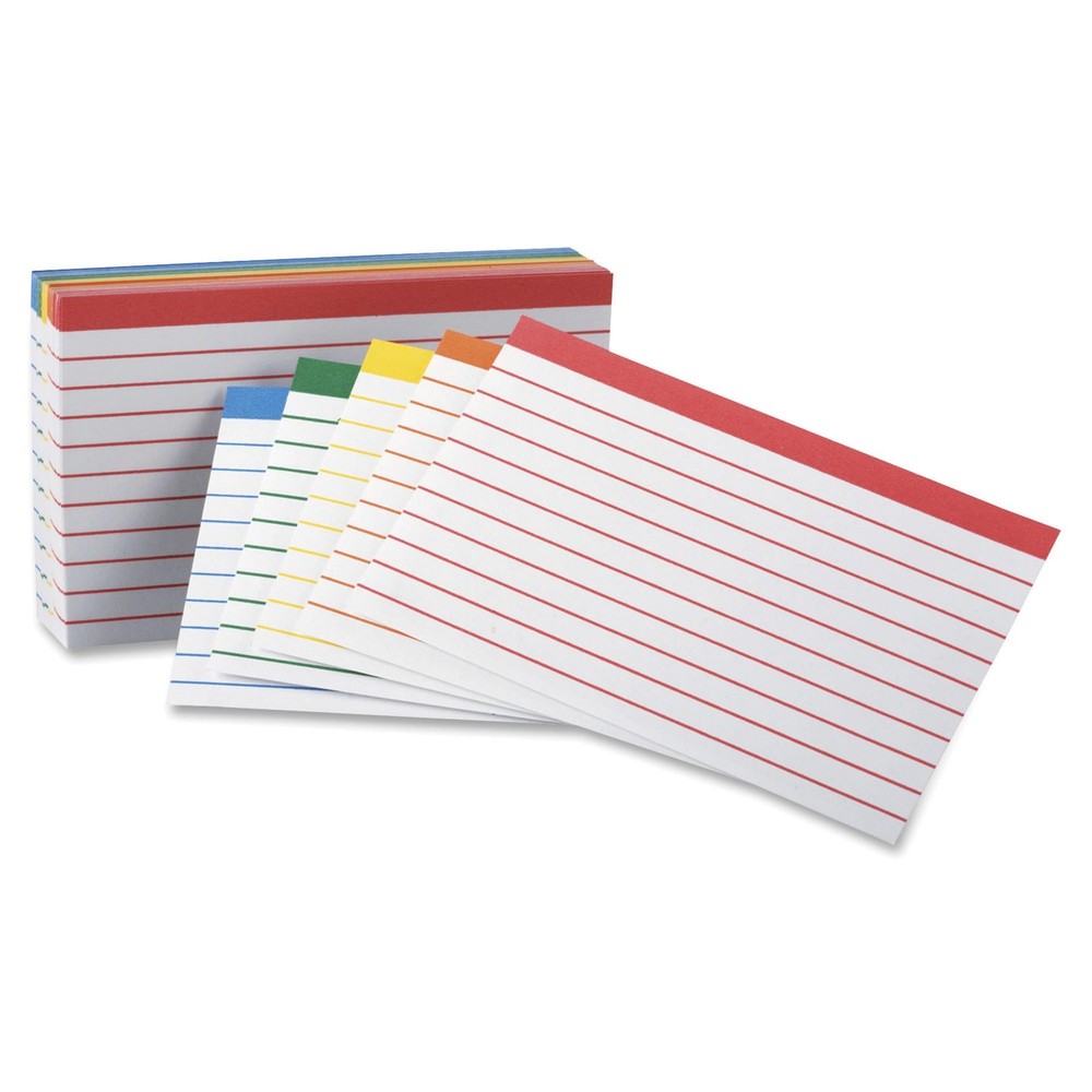 Color Coded Bar Ruled Index Cards 3 x 5 Assorted Colors 100/Pack