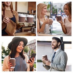 Joycode Brown12OZ Disposable Hot Coffee Insulated Ripple Paper Cups With Lids.