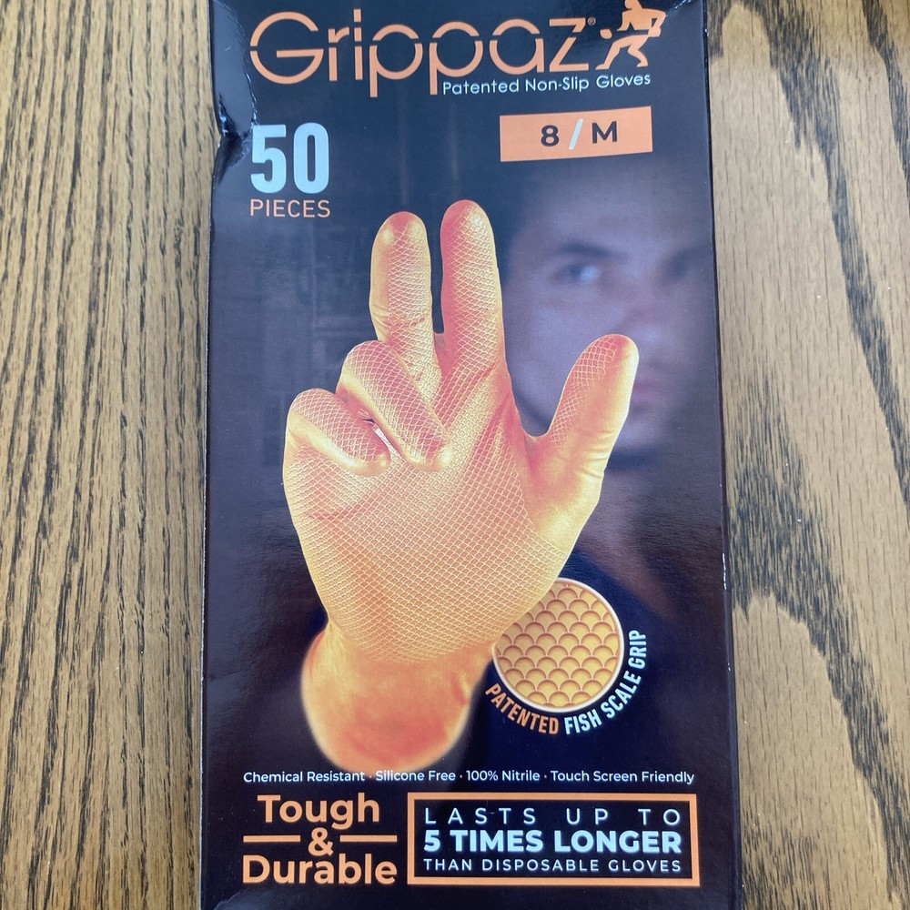 Grippaz Tough&Durable Non Slip Gloves Sz8/ Med Nitrile Disposable 50pcs Fish NEW