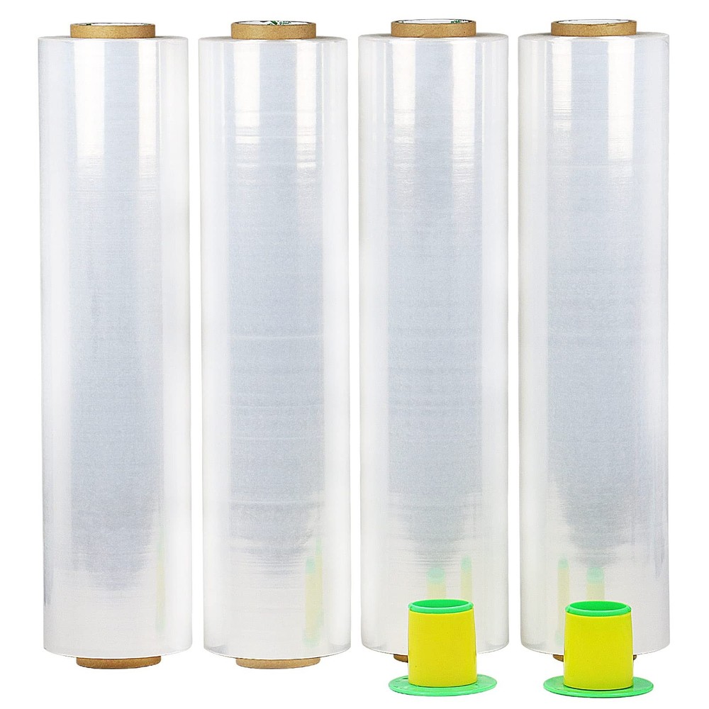 4 Pack Industrial Clear Stretch Wrap Film with Plastic Handle 18″ 1200ft 72Ga…
