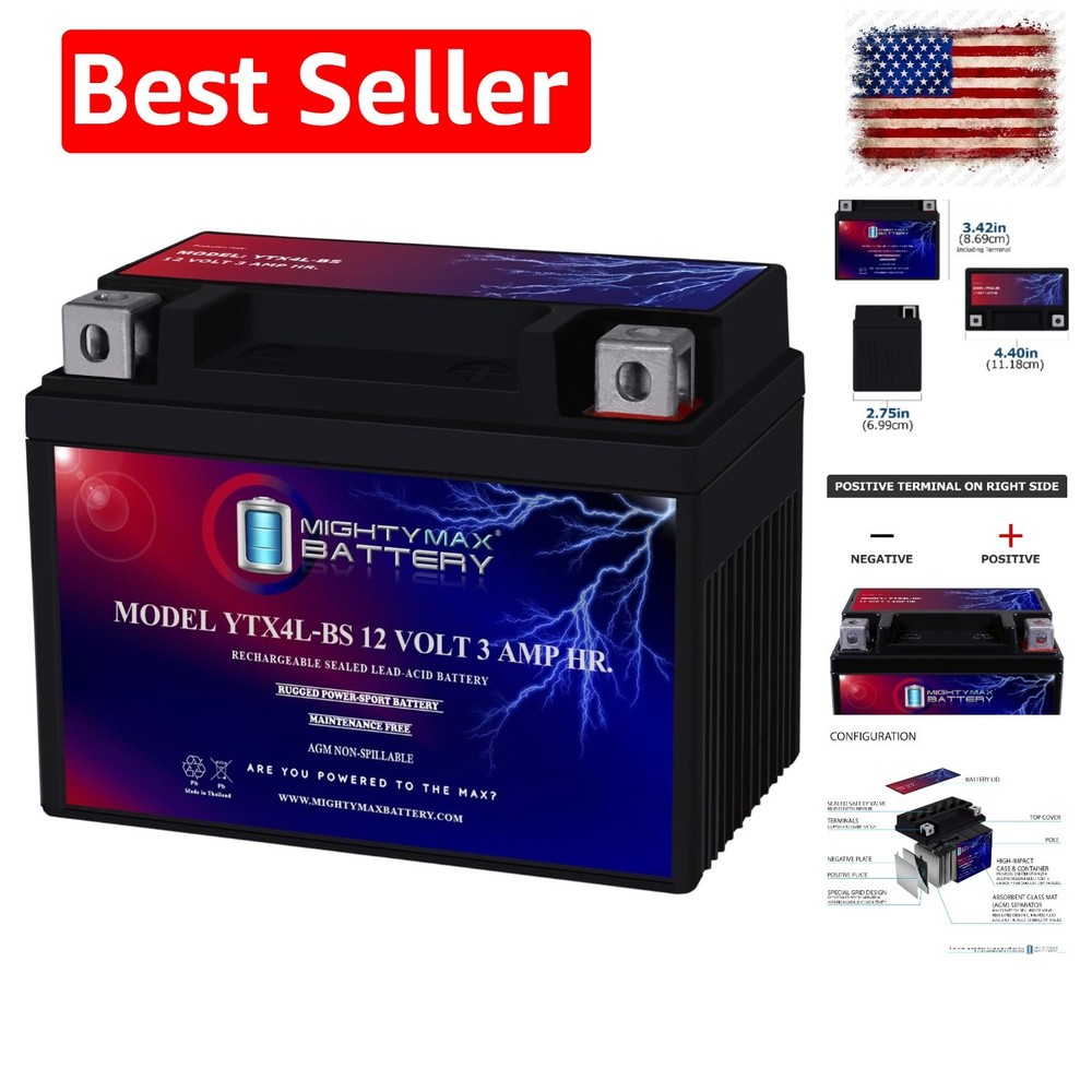 BS – 12 Volt 3 AH, 50 CCA, Rechargeable Maintenance Free SLA AGM Motorcycle B…
