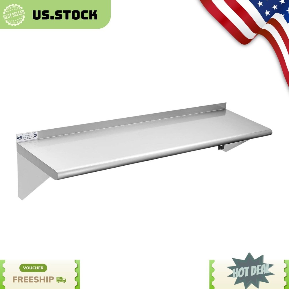 NEW Stainless Steel Wall Shelf 12×48 NSF Commercial Floating Shelf 280lb