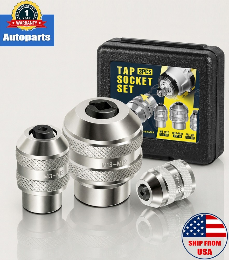 3 Piece Adjustable Tap Socket Set for Ratchet Wrench – 1/4 3/8 1/2 Drive