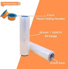 18″ x 1100 FT 60 Gauge 4 Rolls Pallet Wrap Stretch Film Hand Shrink Wrap Clear