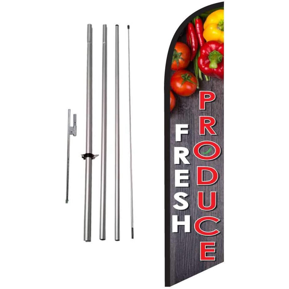 Fresh Produce Feather Banner Swooper Flag Kit with FlagPole and Stake
