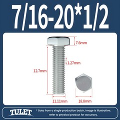 7/16″-20 Hex Head Cap Screws Tap Bolts Stainless Steel Fully Threaded 18-8 / A2