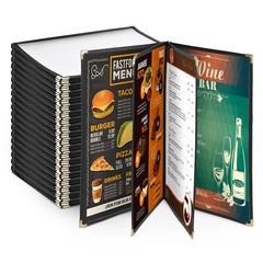 WeChef 20 Pack 8.5″x14″ 4 Page 8 View Menu Covers Black Trim Restaurant Cafe
