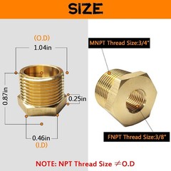 Corrosion-Resistant 3/4″ to 3/8″ NPT Brass Reducer – 2 Pieces for Plumbing