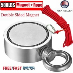 500LBS Round Double Sided Super Strong Neodymium Fishing Magnets with Rope Pull