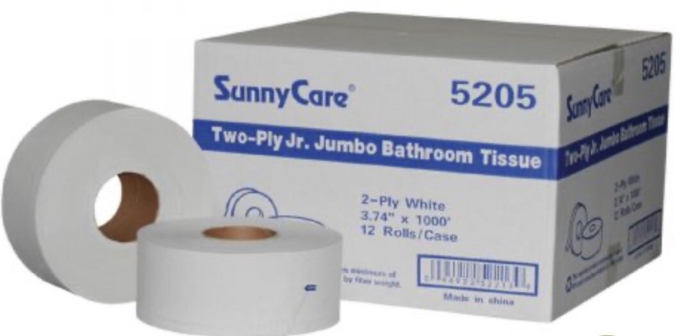 5205 SunnyCare 2 Ply 3.74”x1000′ Jr.Jumbo Bathroom Tissue 12Rolls
