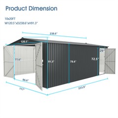 20’x10’ft Heavy Duty Metal Car Garage Shed Galvani Steel Outdoor Storage