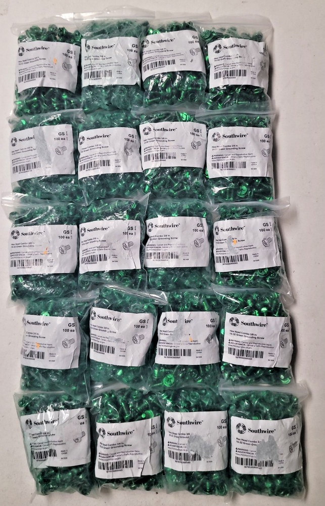 Lot Of 20 Packs Of Southwire Grounding Combo Slotted Hex Screw GS, 100 Per Pack