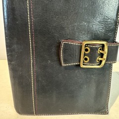 Vtg FRANKLIN COVEY Classic Black Full Grain Leather Planner Cover Brass Buckle
