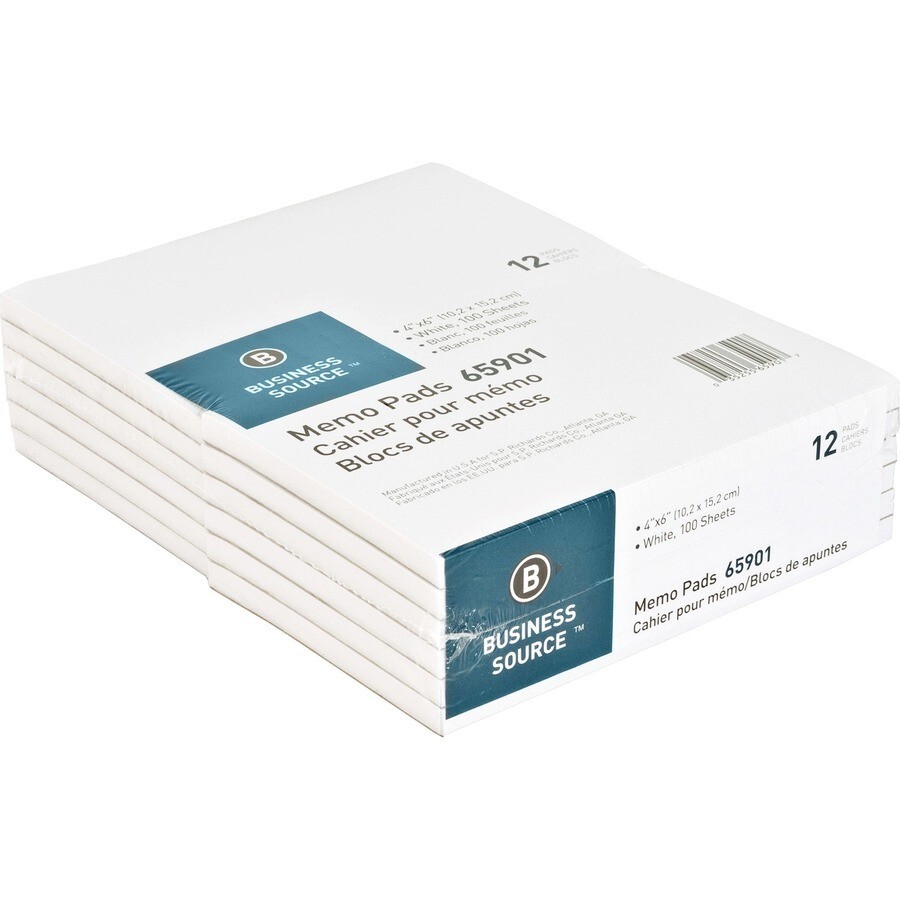 Business Source Plain Memo Pads 100 Sheets – Plain – Glued – Unruled – 12 Pads