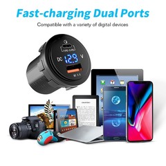 Automotive USB Car Charger LED Digital Voltmeter Voltage Gauge Ammeter Panel 12v