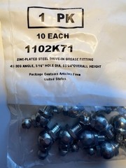 Drive In Zinc Grease Fitting 45 Degree Angle For 3/16” Hole, 63/64 Overall Tall