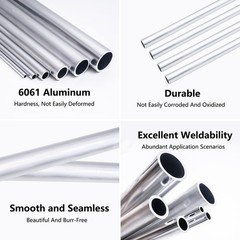 Tynulox 6061 Aluminum Tubing, 3/8″ OD Seamless Round OD, Silver