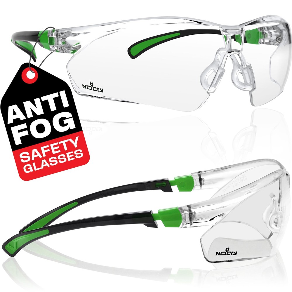 NoCry Clear Safety Glasses for Men and Women with One Size, Black & Green