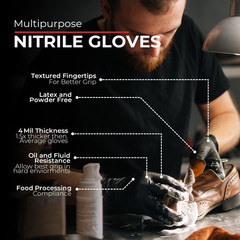 Black Nitrile Gloves Disposable Latex Free & Powder Free, 4 Mil Rubber Glove, Cl