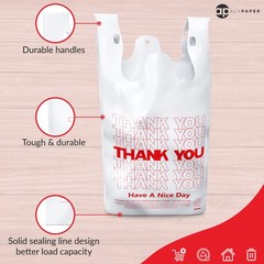Thank You T-Shirt Bags 1000 Count 11″ x 6″ x 21″ White Plastic Bags