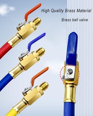 R134A R410A R22 R12 Charging Hoses and Ball Valve Set HVAC Low Loss Fittings new