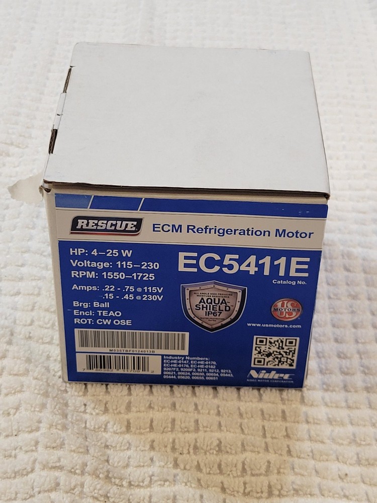 US Motor 4-25W 1550-1725 rpm, 4 Poles, 1 shaft, TEAO Enclosure, Rescue ECM Multi