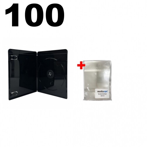 100 PREMIUM SLIM GLOSSY Black 4K Blu-Ray Single Cases 7MM & 100 OPP Bags