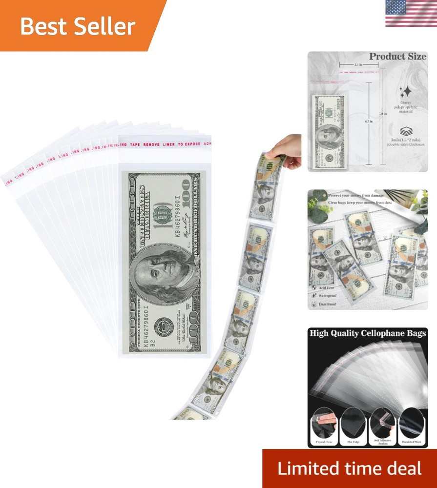 100Pcs Cake Money Box Transparent Bag Clear Paper Money Currency Sleeves Self…