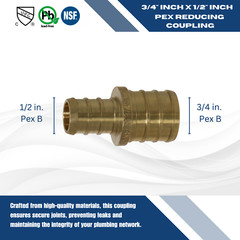 50 Pcs. XFITTING 3/4″ x 1/2″ Pex Coupling, Pex Reducing Coupling 26-4-7=50