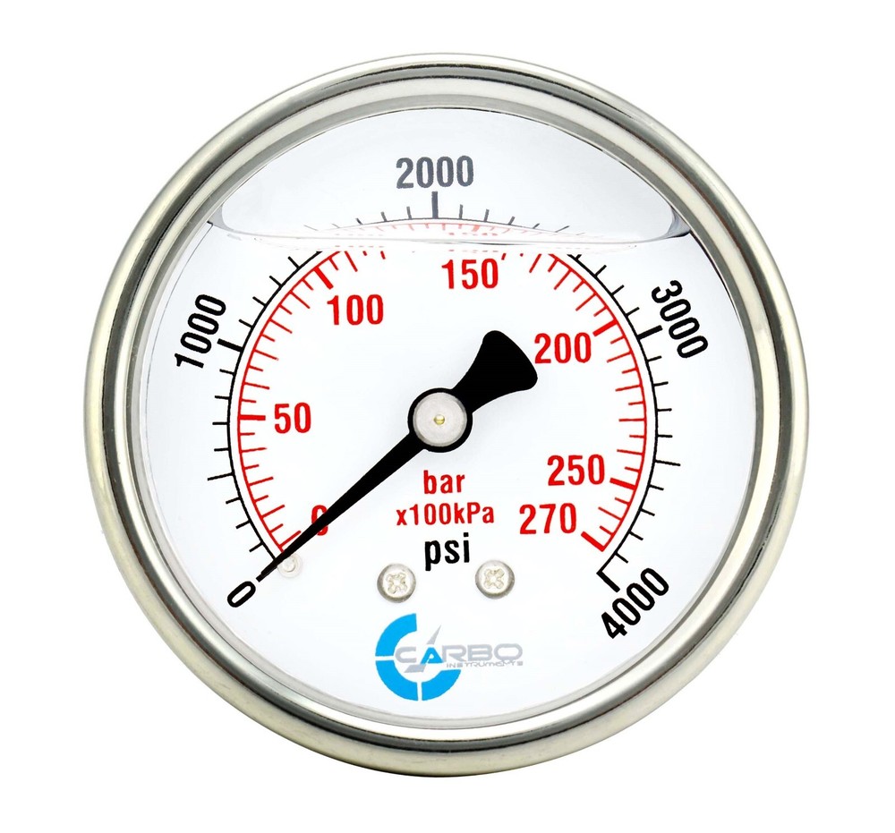 2.5″ LIQUID FILLED PRESSURE GAUGE 0 – 4000 PSI, STAINLESS STEEL CASE BACK MOUNT
