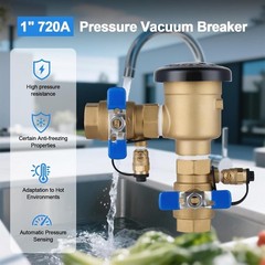 1″ 720A Pressure Vacuum Breaker Assembly, Brass Backflow Preventer Valve, 400PSI