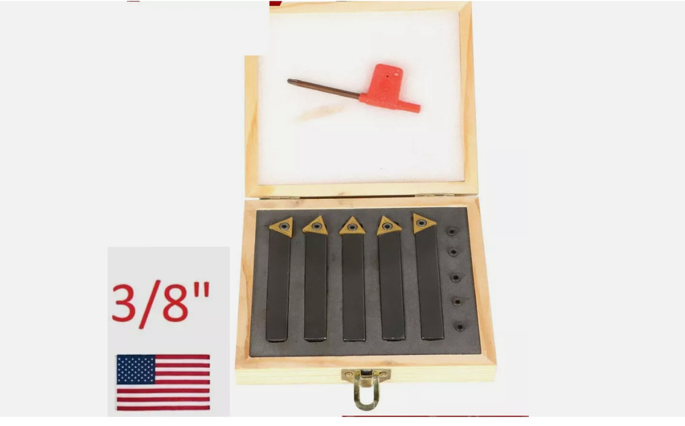 5 pc 3/8″ Lathe Indexable Carbide Insert + Turning Tooling Bit Holder Set