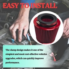 Car Clamp-On Air Intake Filter, 3 In 3.5In 4 In Round Tapered Vehi Color: Red