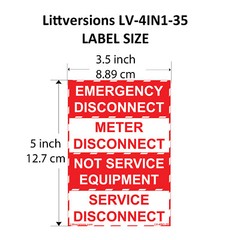 4in1 Emergency Meter Not Service Equipment Service Disconnect Label 3.5 x 5 inch