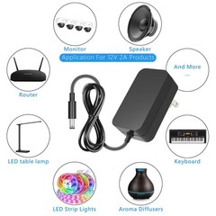 12V 2A Power Supply, AC 120V to DC12V 5.5×2.1mm Jack Converter, 12 Volt LED D…