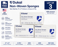 Lot of 3 New Dukal REF 2104 Non-Woven Sponges Non-sterile 4″x4″ 4PLY 200 per bag