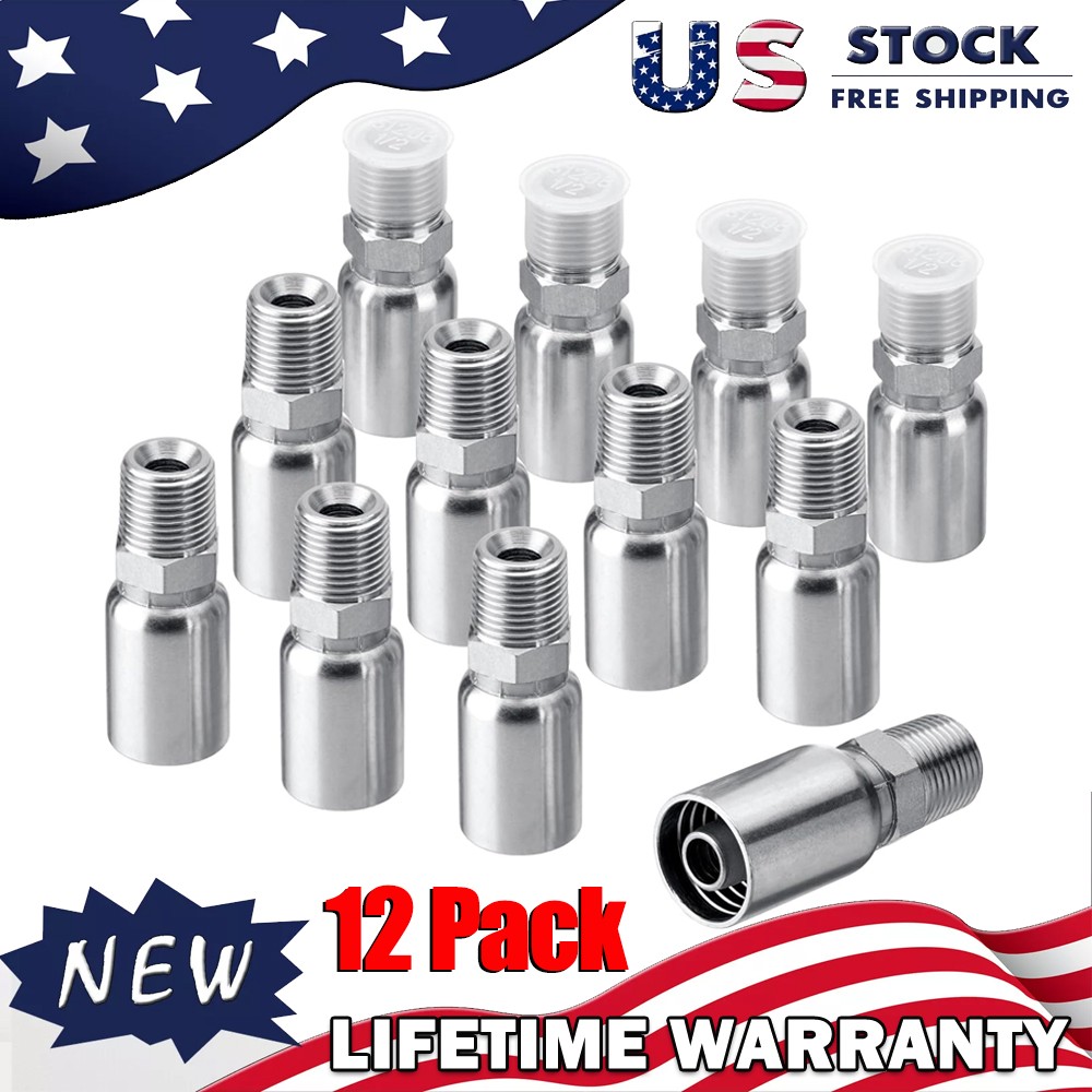 12pcs 1/2″ NPTF Hydraulic Hose End Fittings, 1/2″ I.D. Hose x 1/2″ NPTF Male NEW