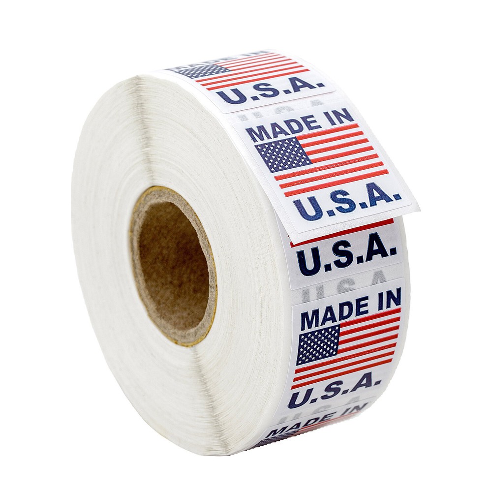 MADE IN USA Flag Pre-Printed Labels / Stickers ( 1″ x 1″) – 2 Rolls of 1000
