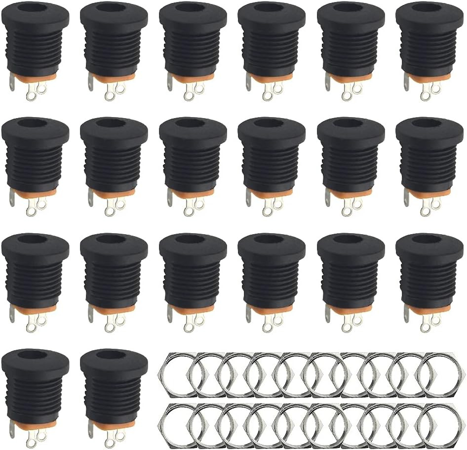 20 Pcs Dc Power Jack 5.5Mm X 2.1Mm 3 Pin Female Dc Barrel Jack Panel