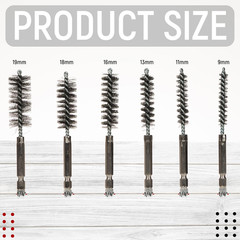 6PCS Copper Tube Cleaner Set with Stainless Steel Brushes and Hex Shank Handle