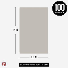 8.5 x 14 Gray Pastel Color Paper, Legal Size, 20lb Bond (75gsm), 100 Sheets